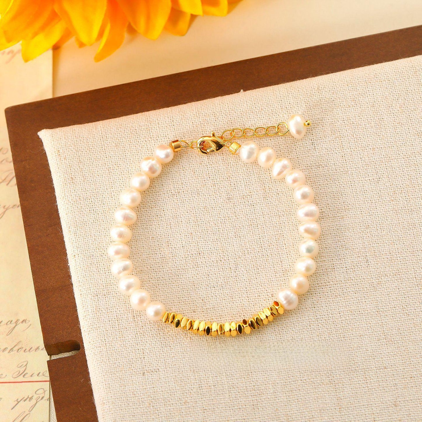 Freshwater Pearl Gold Charms Bracelet