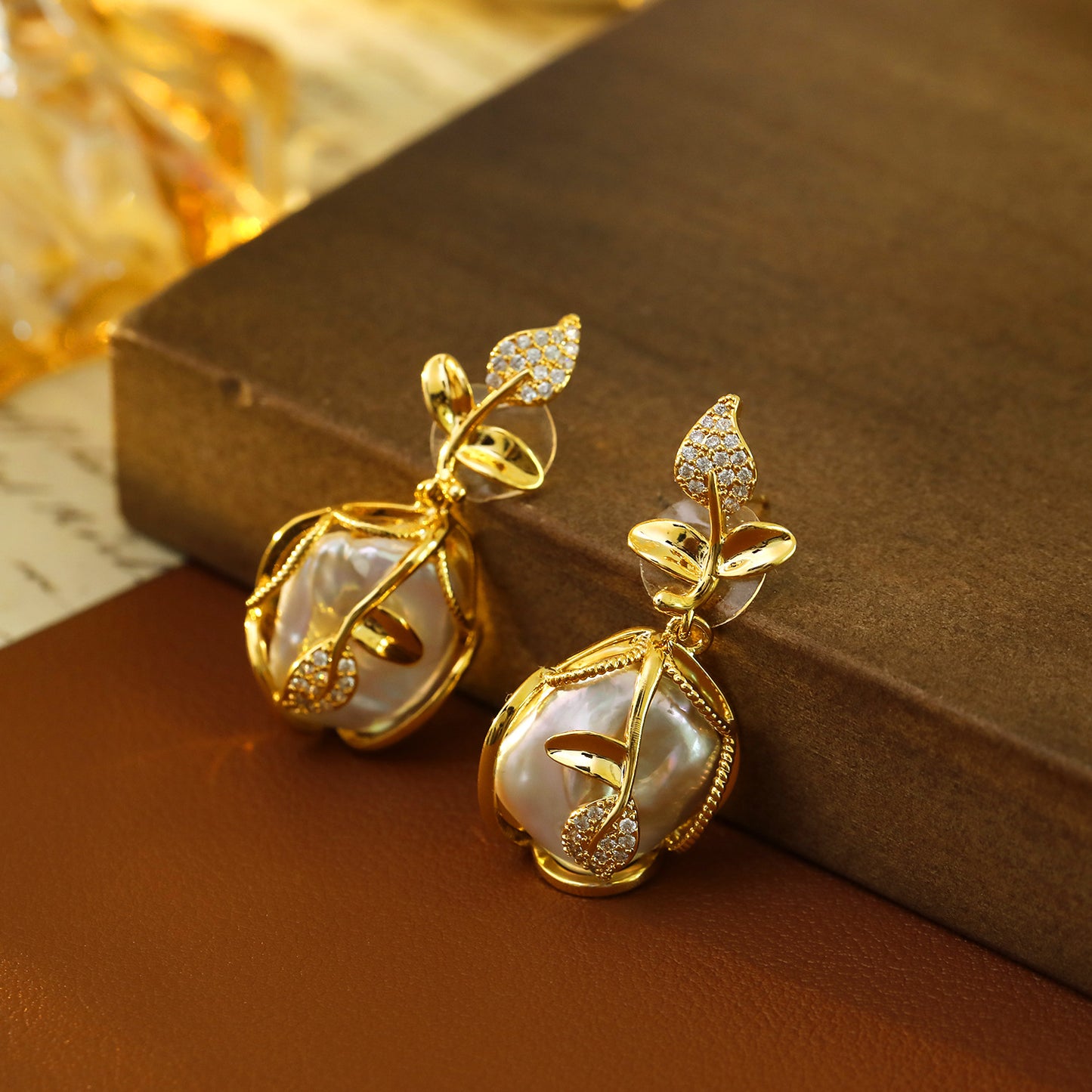 Baroque Leaf Pearl Earrings