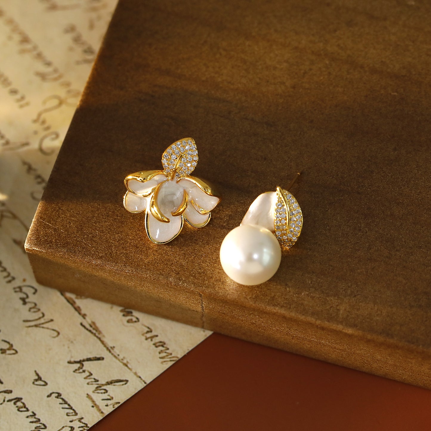 Camellia Pearl Asymmetric Studs