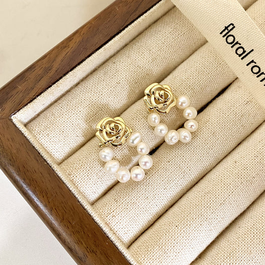 Camellia Lace Pearl Studs