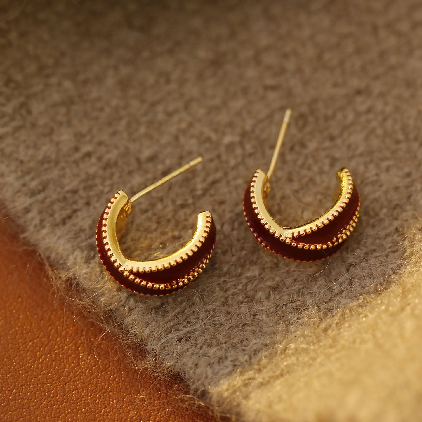 Red Hoop Studs