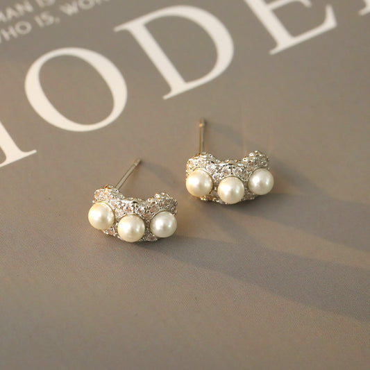 Silver Pearl Hoop Studs