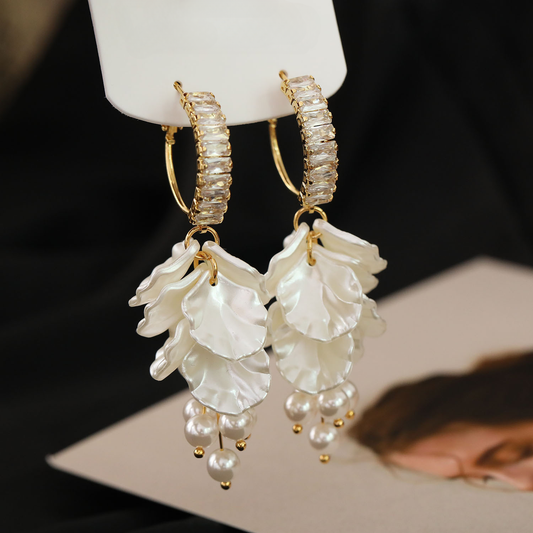 White Petal Tassel Earrings