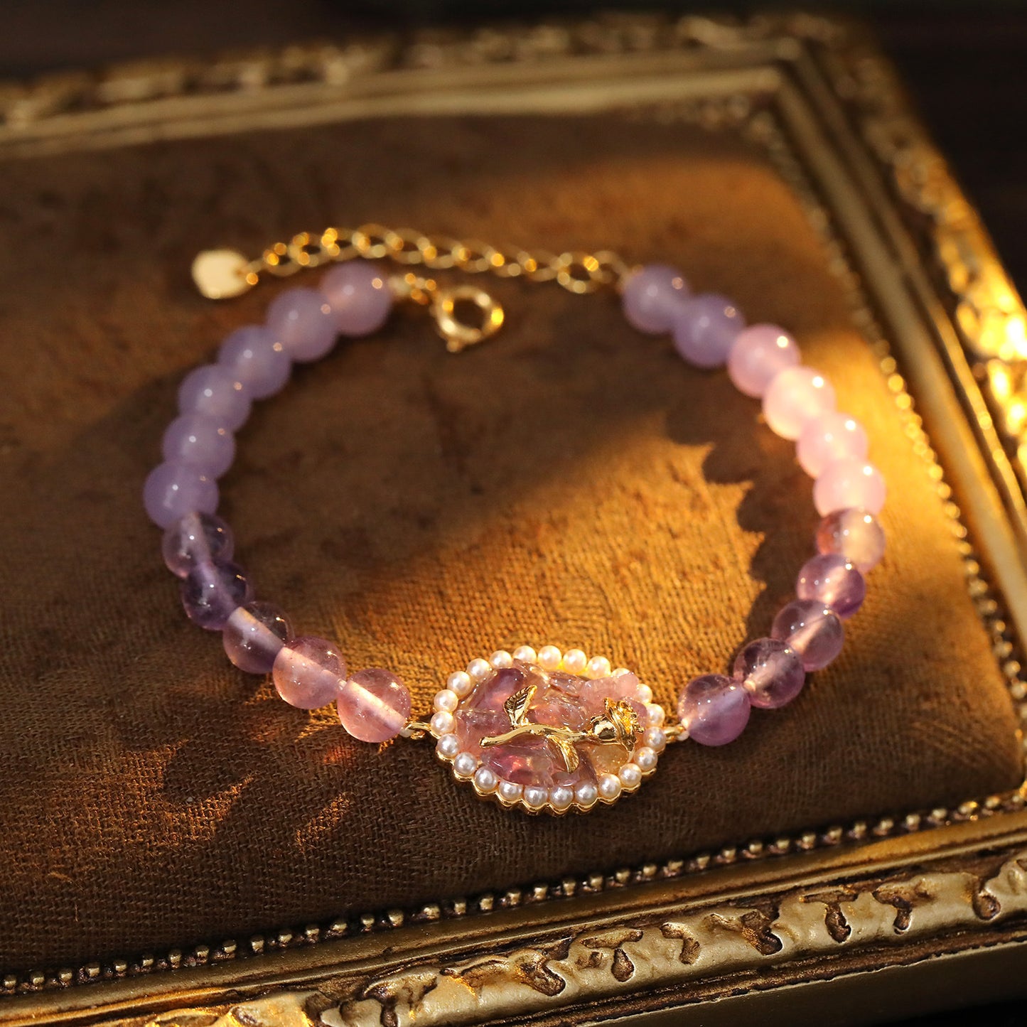 Lavender Crystal Rose Bracelet