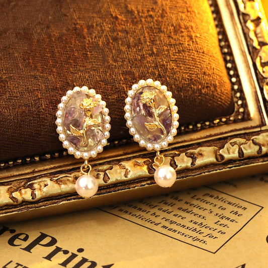Lavender Crystal Rose Earrings