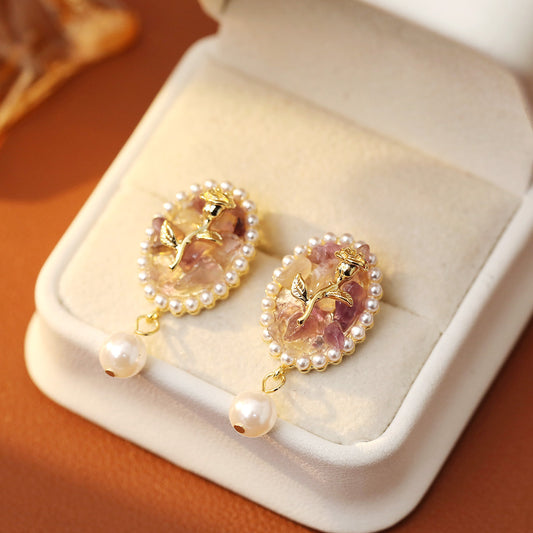 Lavender Crystal Rose Earrings