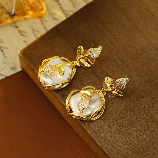 Baroque Leaf Pearl Earrings