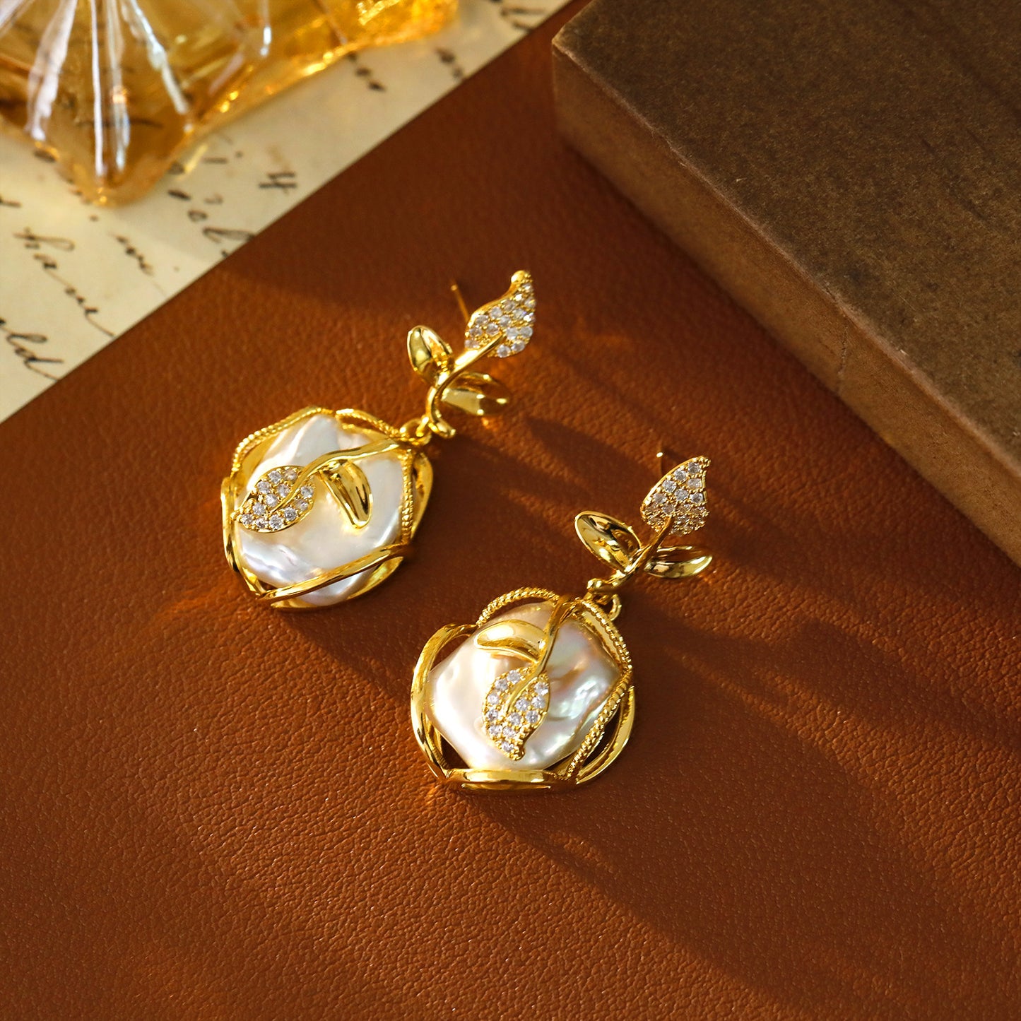 Baroque Leaf Pearl Earrings