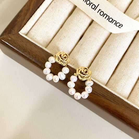Camellia Lace Pearl Studs