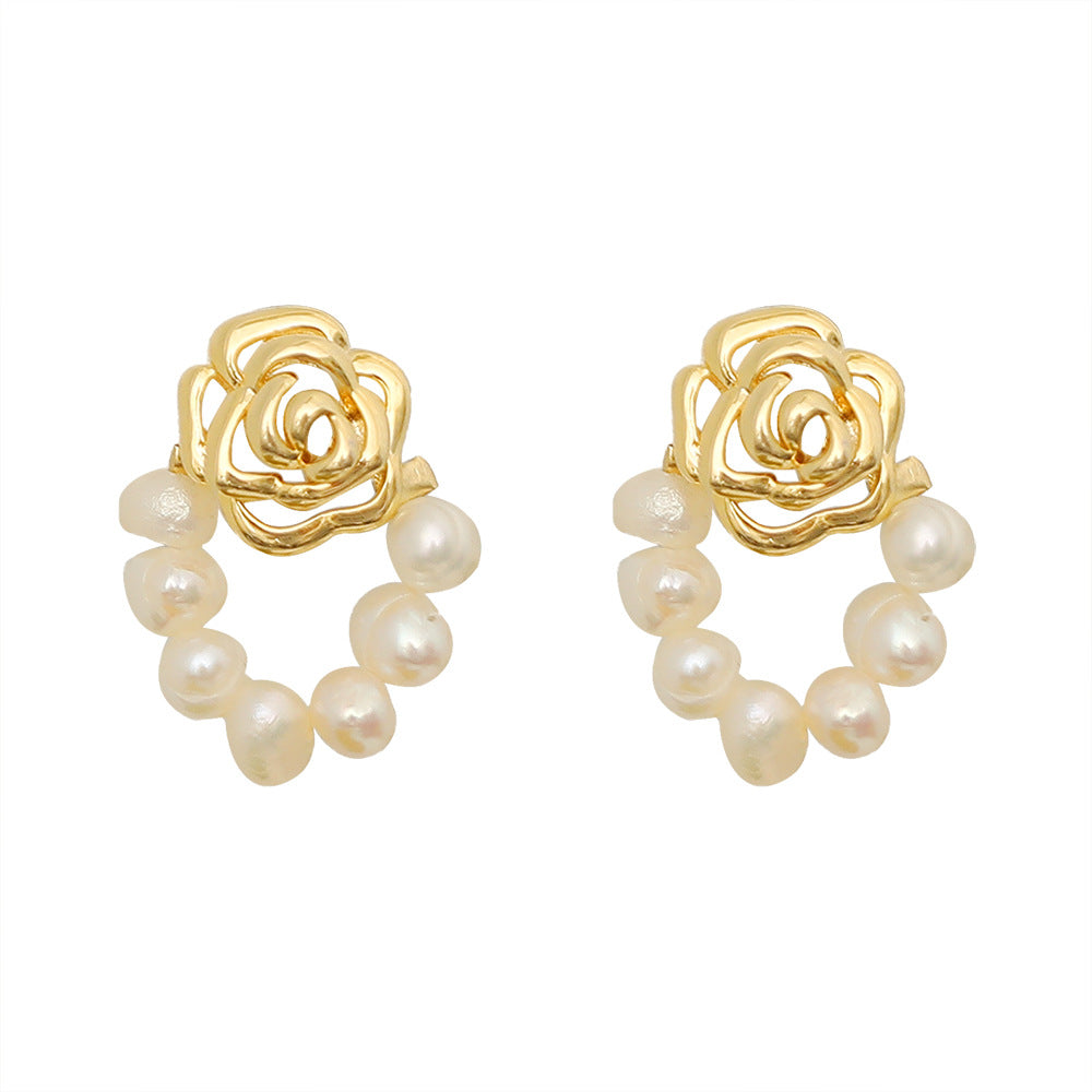 Camellia Lace Pearl Studs