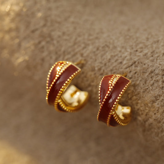Red Hoop Studs