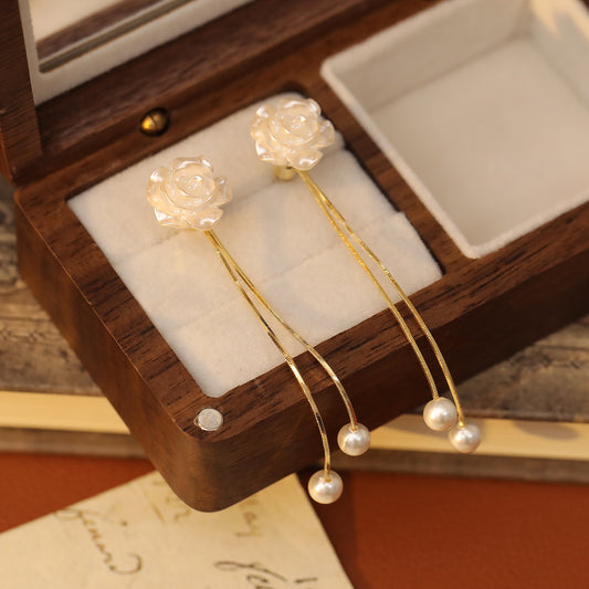 Camellia Pearl Tassel Earrings