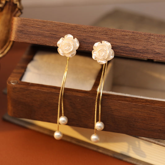 Camellia Pearl Tassel Earrings