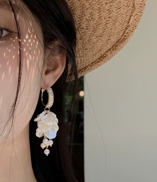 White Petal Tassel Earrings