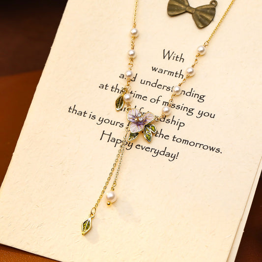 Purple Floral Pearl Necklace