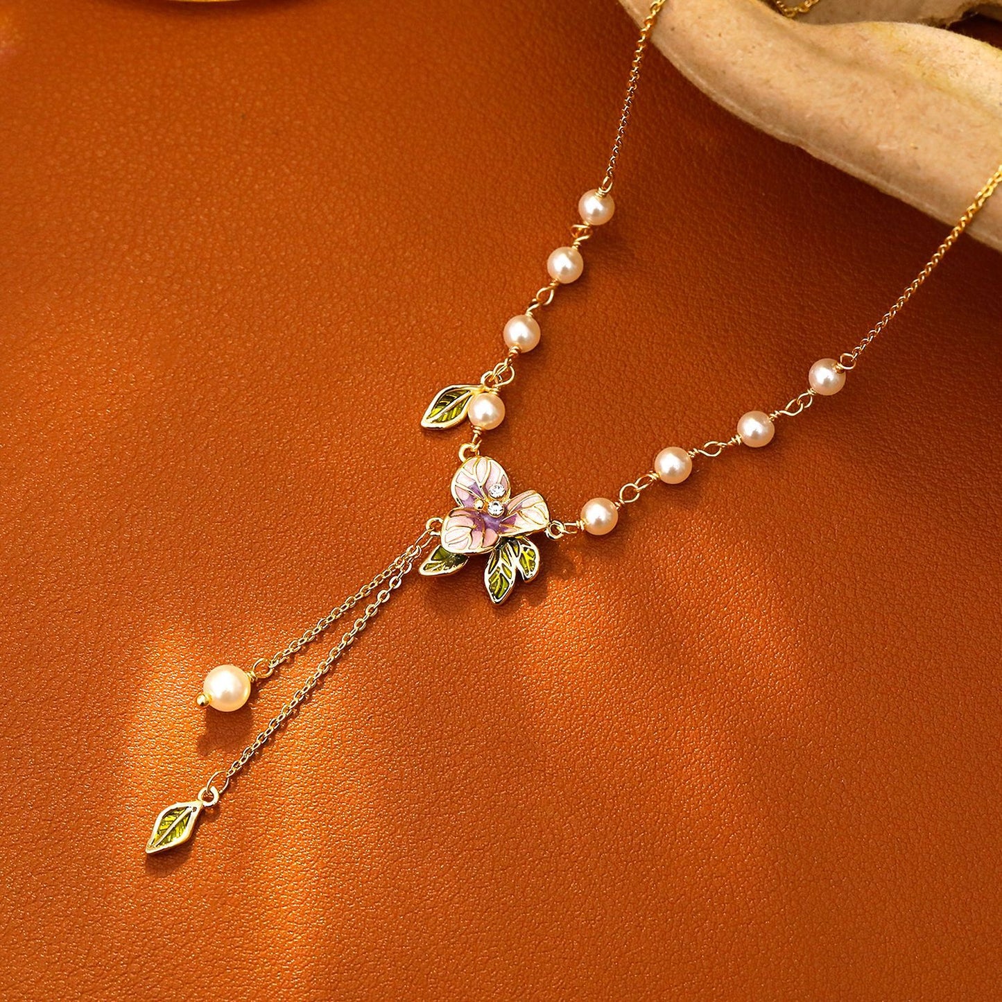 Purple Floral Pearl Necklace