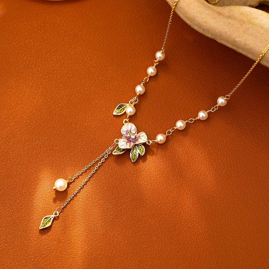 Purple Floral Pearl Necklace