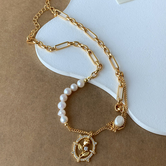 Freshwater Pearl Gold Tulip Necklace