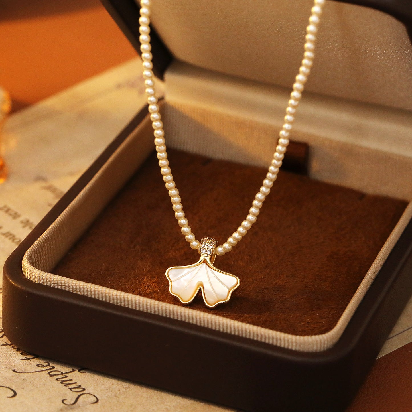 Ginkgo Leaf Pearl Necklace