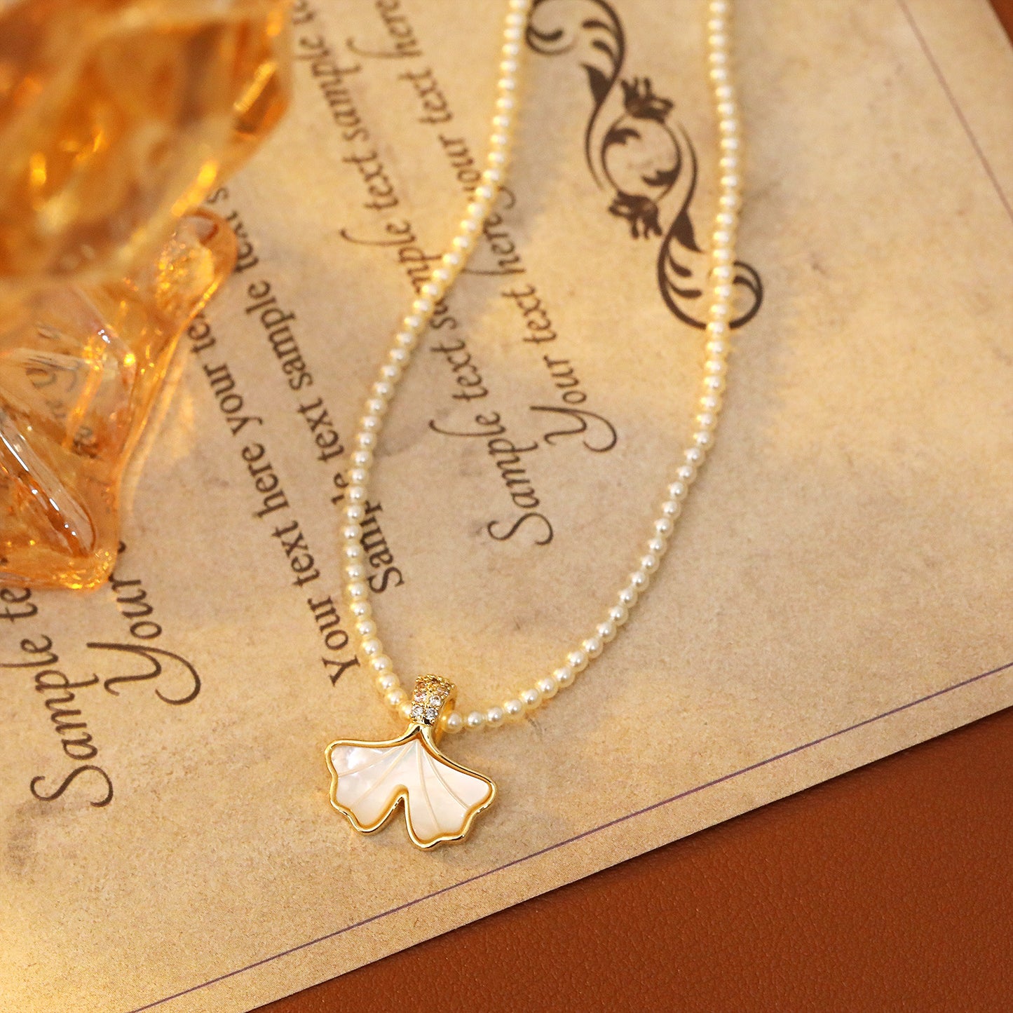 Ginkgo Leaf Pearl Necklace