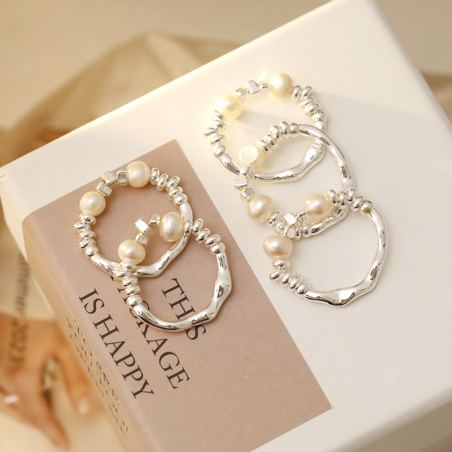Uneven Silver Pearl Ring