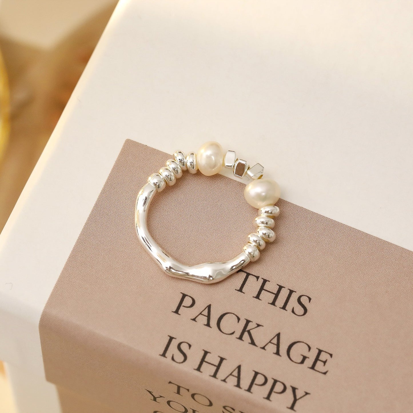 Uneven Silver Pearl Ring