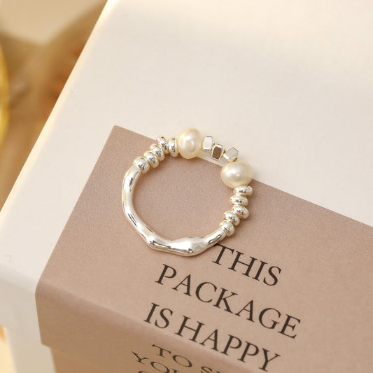 Uneven Silver Pearl Ring
