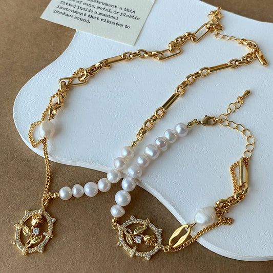 Freshwater Pearl Gold Tulip Bracelet and Necklace set